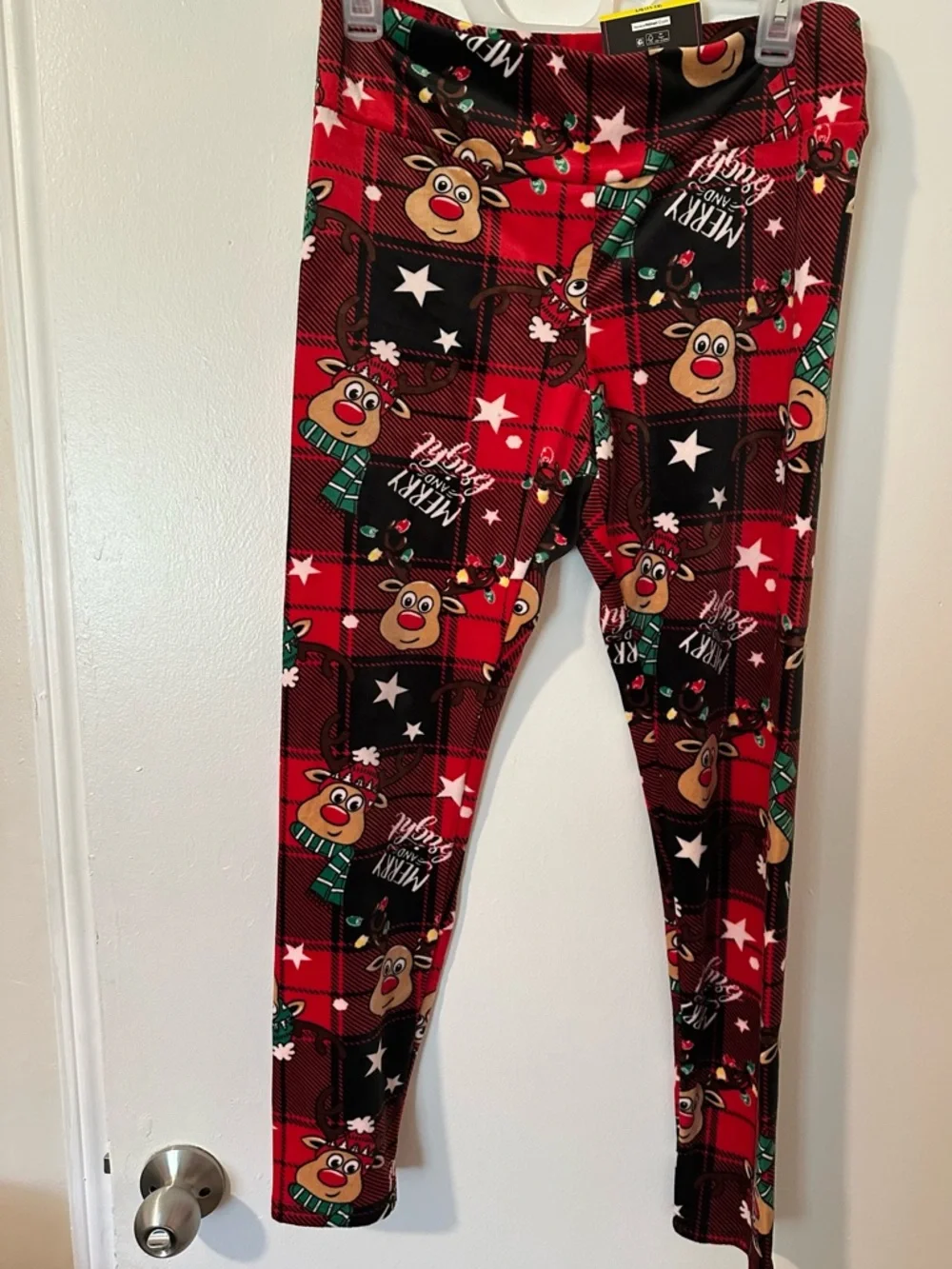 No Boundaries Red Plaid Reindeer Holiday Leggings - Picture 4 of 4